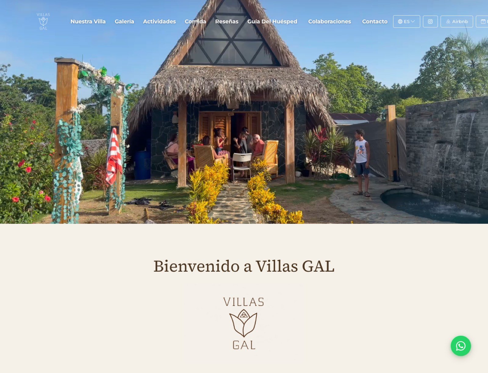 Villas GAL homepage on a wide screen, with the villa exterior and Spanish navigation.